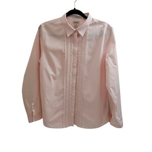 LL Bean Pink Blouse Pinpoint Pleated Wrinkle Free Sz M
